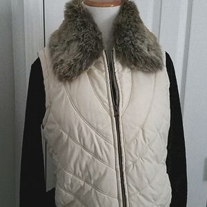 Faux Fur Removable Collar M Vest Ski winter white